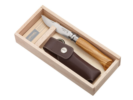 Opinel zakmes N°08 Olive, Luxury Olijfhout met Etui